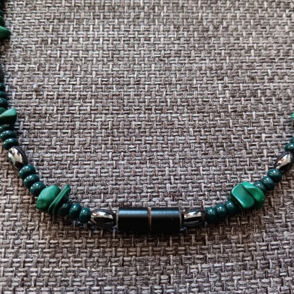 Jasper & Hematite Stone Necklace (FREE GIFT - 90 Gold Bracelet!) - Picture 4 of 9